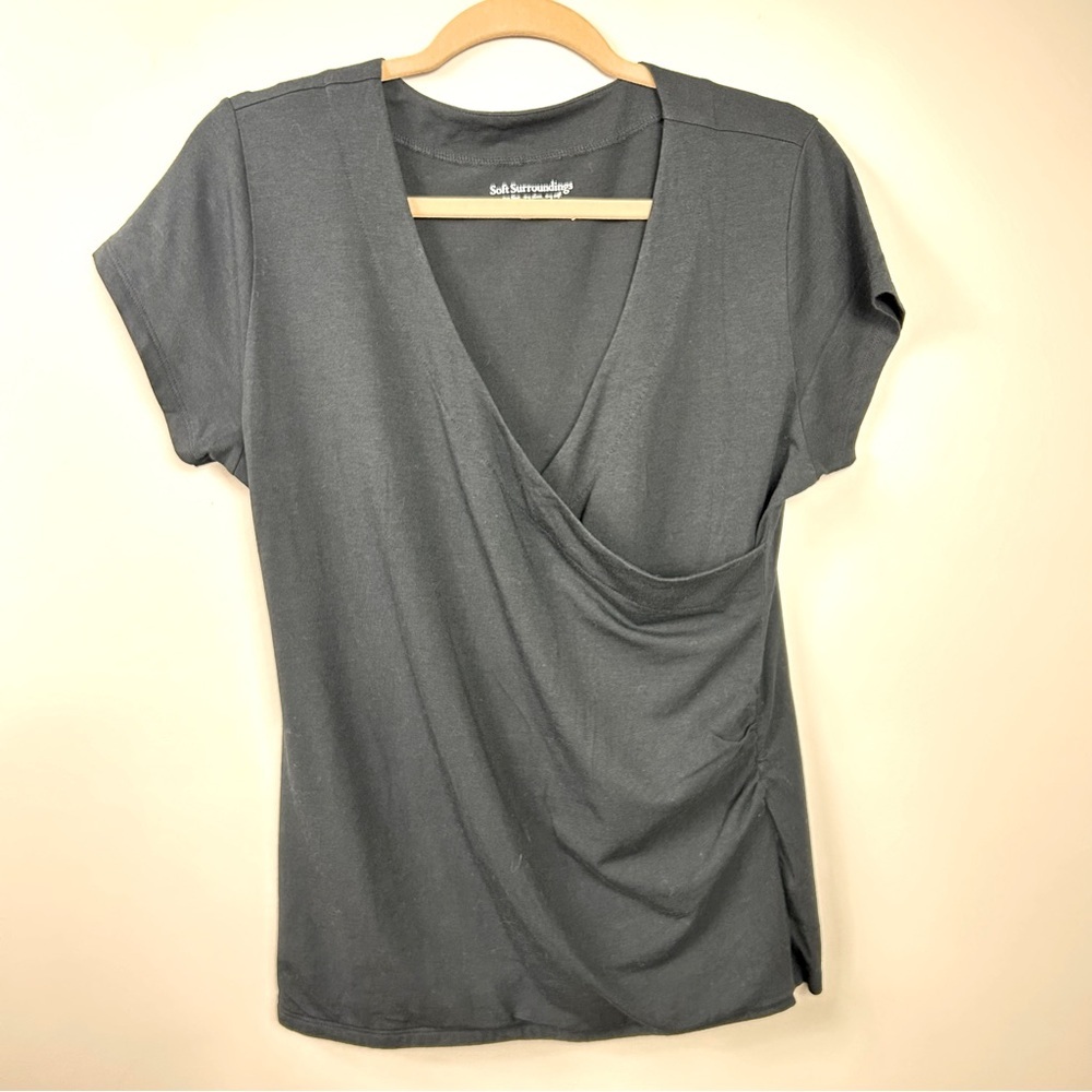 Soft Surrounding black short sleeve wrap style top Sz L - Picture 1 of 5